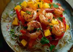 Sweet and Spicy Shrimp with Mango and Peppers over Vermicelli recipe